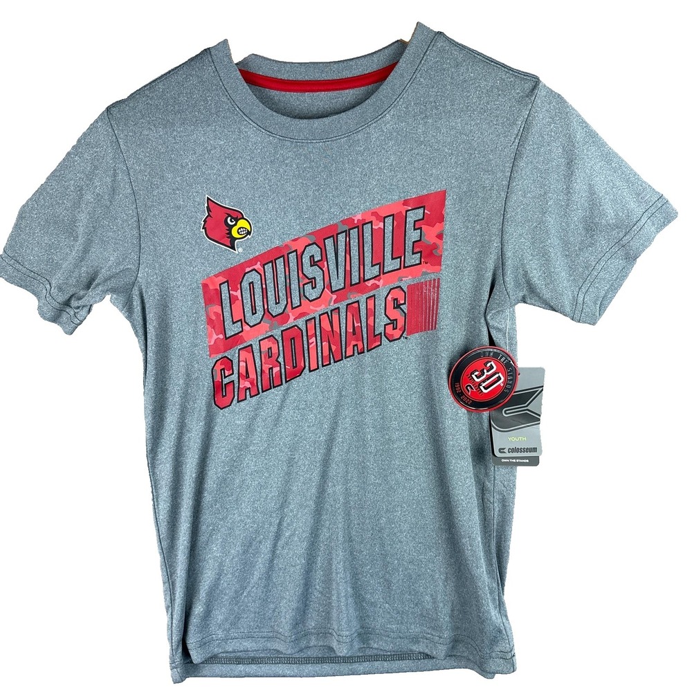 Louisville Cardinals Shirt Youth Medium Gray NCAA Colosseum Graphic Youth NWT‎